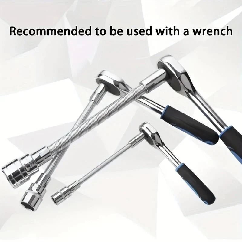 Flexible Socket Extension Bar Set – Bendable Ratchet Wrench Extensions for Tight Spaces, CR-V Steel Automotive Repair Tool Kit