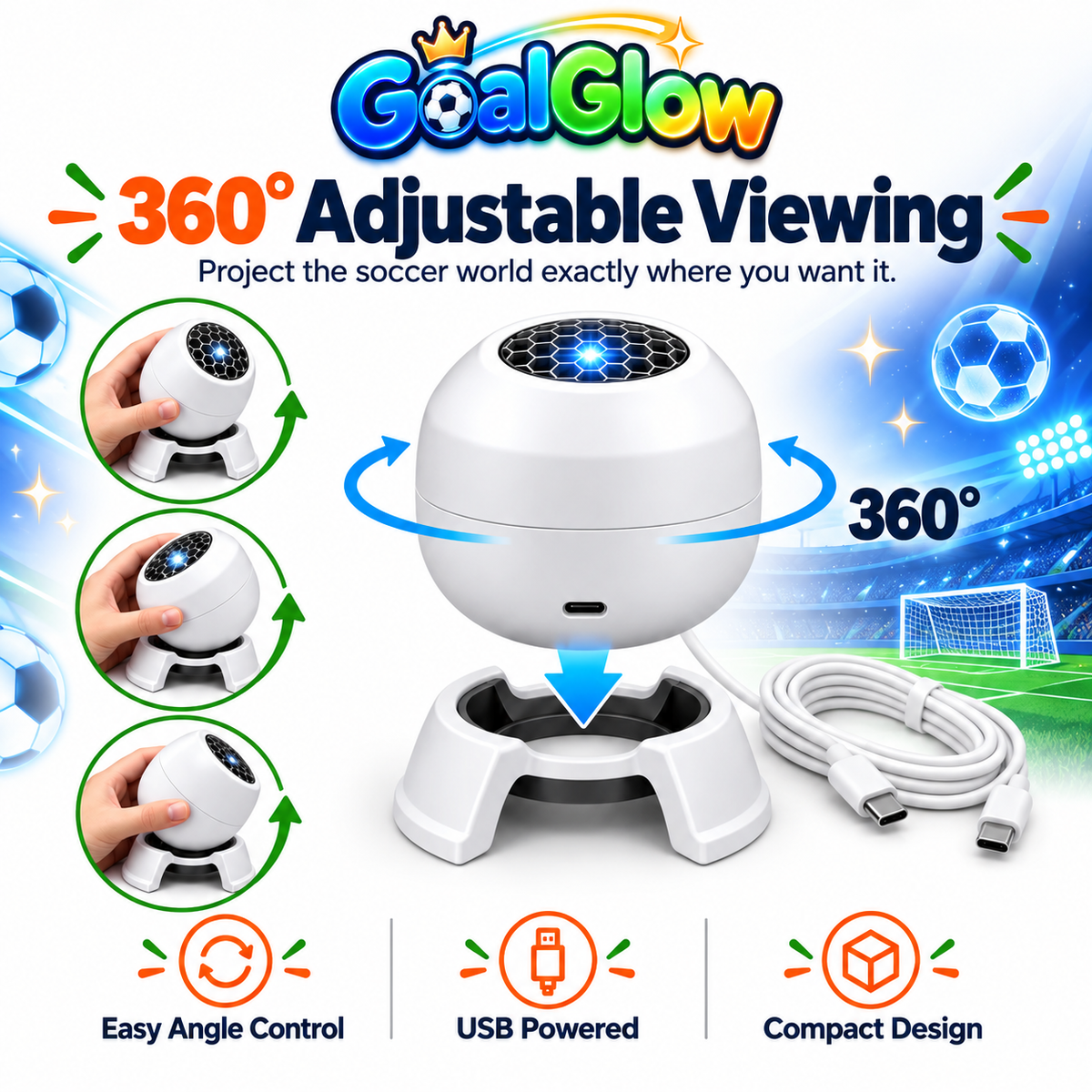 ⚽✨Dynamic Soccer Stadium Projector Light – Rotating Football Night Light for & Fans