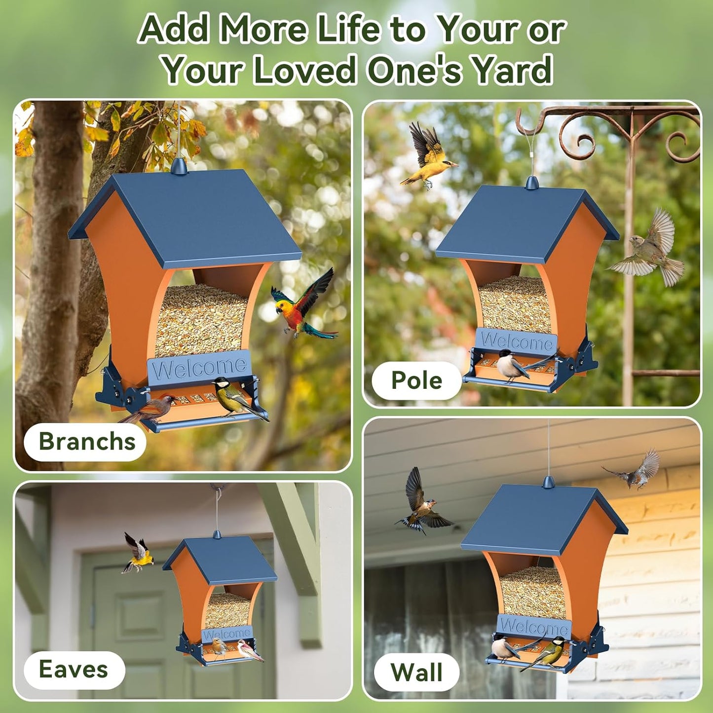 Hanging Squirrel Proof Bird Feeders for Outside for Finch, Cardinal, Bluebird, Blue Jay, Wild Bird
