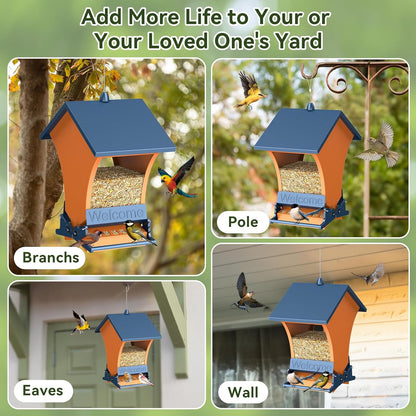 Hanging Squirrel Proof Bird Feeders for Outside for Finch, Cardinal, Bluebird, Blue Jay, Wild Bird