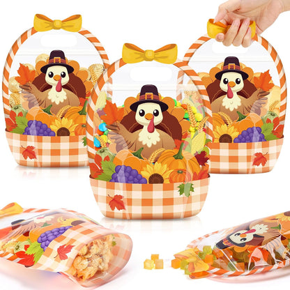 Fuutreo 50 Pcs Halloween Bags Plastic Pumpkin Clear Sealed Pouches with Handles Resealable Scary Holiday Favor Gift Bags for Halloween Holiday Party Candy Gift Wrapping Supplies Decoration(Pumpkin)