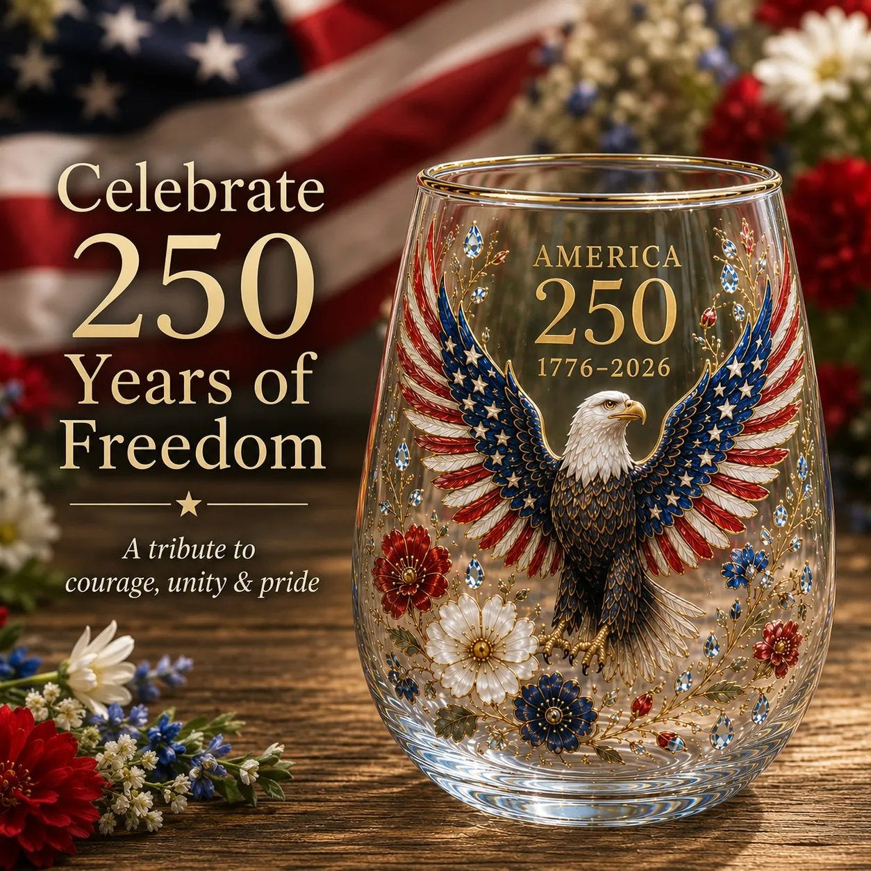 🦅 America 250 Eagle Glass Tumbler 🇺🇸 🥂