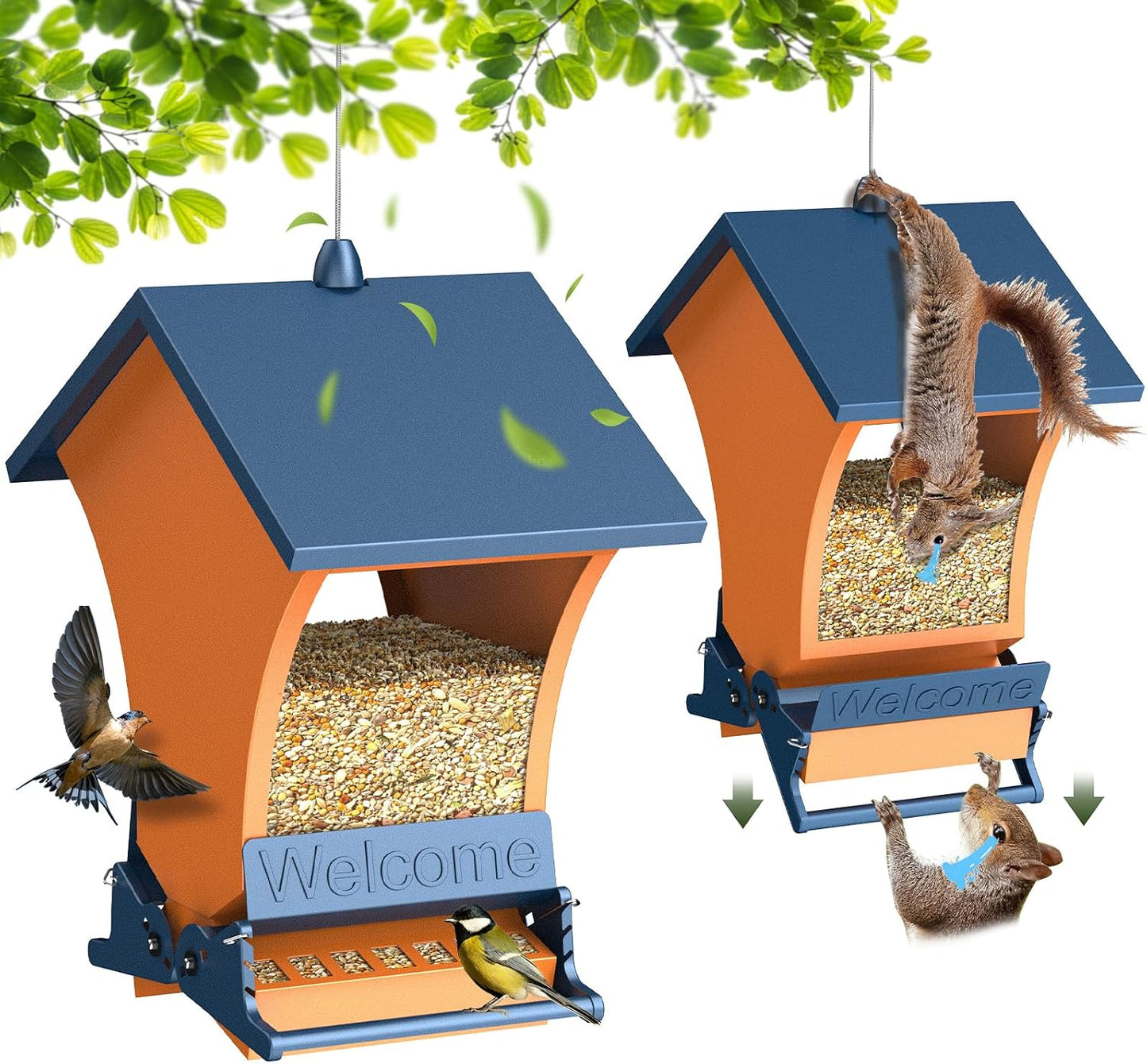 Hanging Squirrel Proof Bird Feeders for Outside for Finch, Cardinal, Bluebird, Blue Jay, Wild Bird