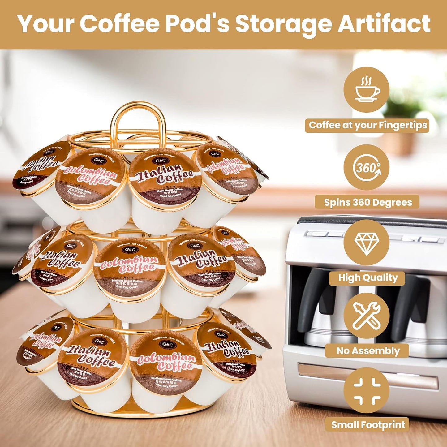 ☕ 27-Pod 360° Rotating Coffee Pod Organizer