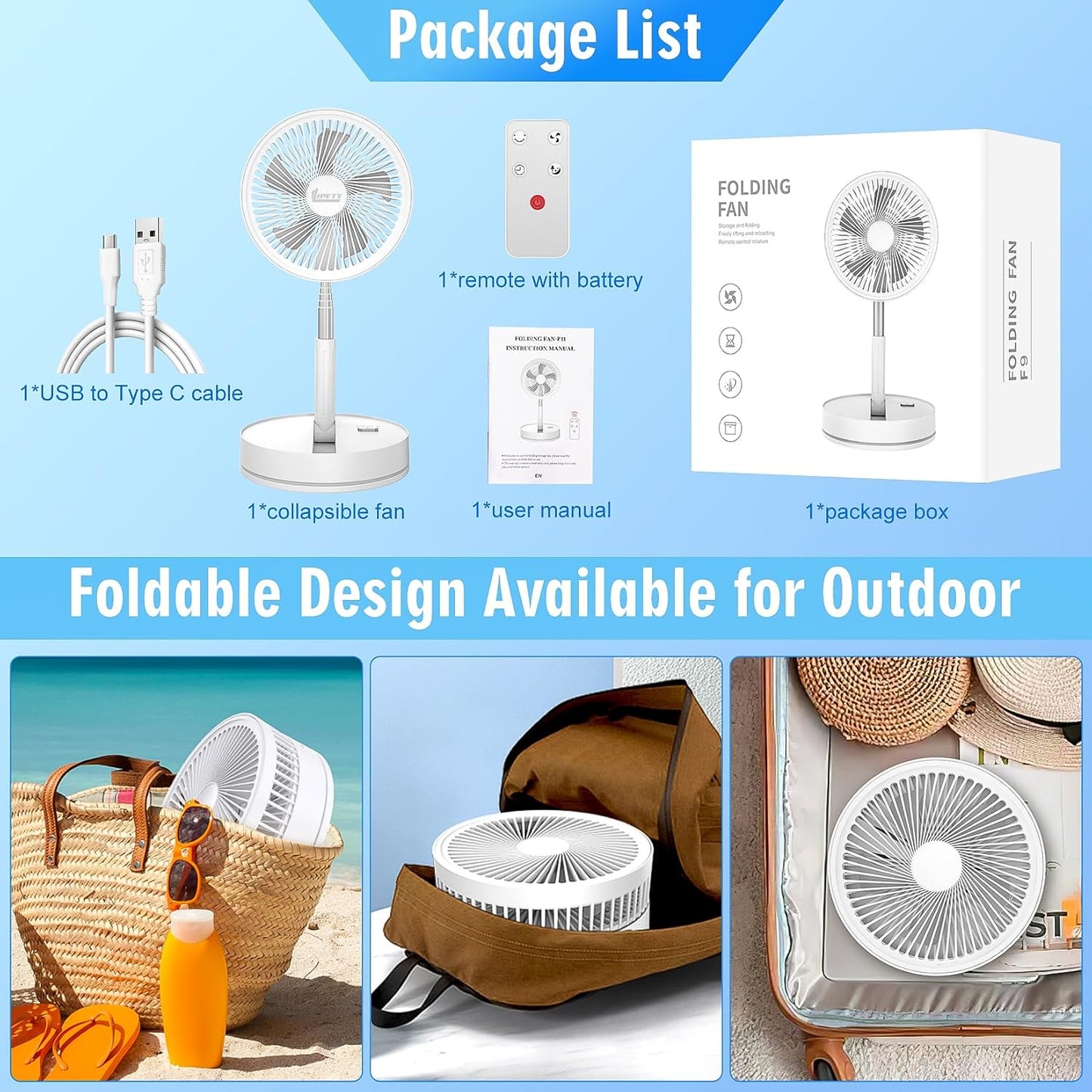 🌀Summer Promotion! 🔋 Telescopic Folding USB Charging Fan – Adjustable height, quiet operation & portable – perfect for desk, travel or outdoor use 💨
