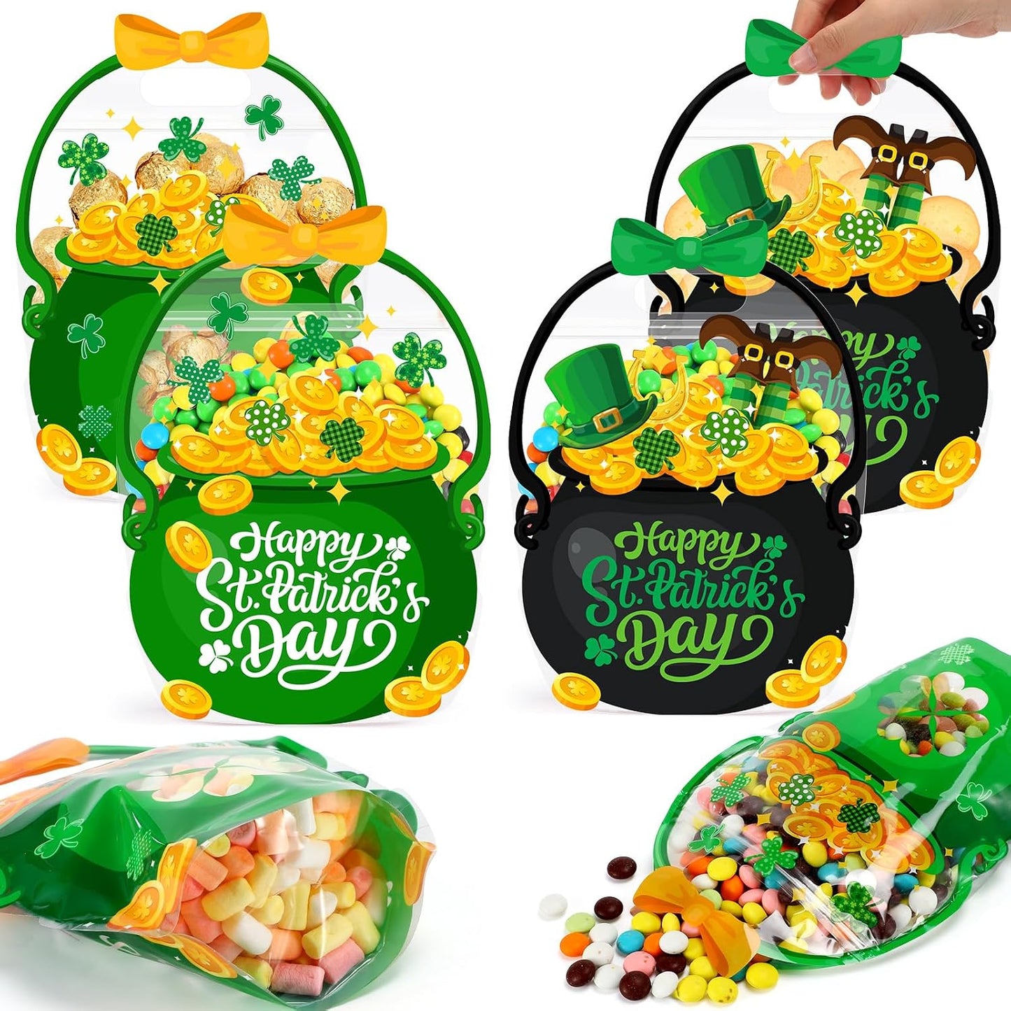 Fuutreo 50 Pcs Halloween Bags Plastic Pumpkin Clear Sealed Pouches with Handles Resealable Scary Holiday Favor Gift Bags for Halloween Holiday Party Candy Gift Wrapping Supplies Decoration(Pumpkin)