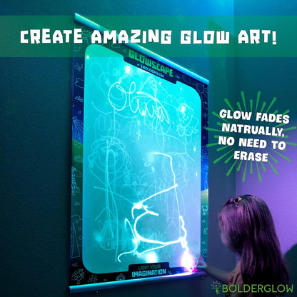 Bolderglow Glowscape - Light Reactive Drawing Surface 36 x 24 inches Super Bright Glow Effect with 2 Included Purple-Light LED Pens
