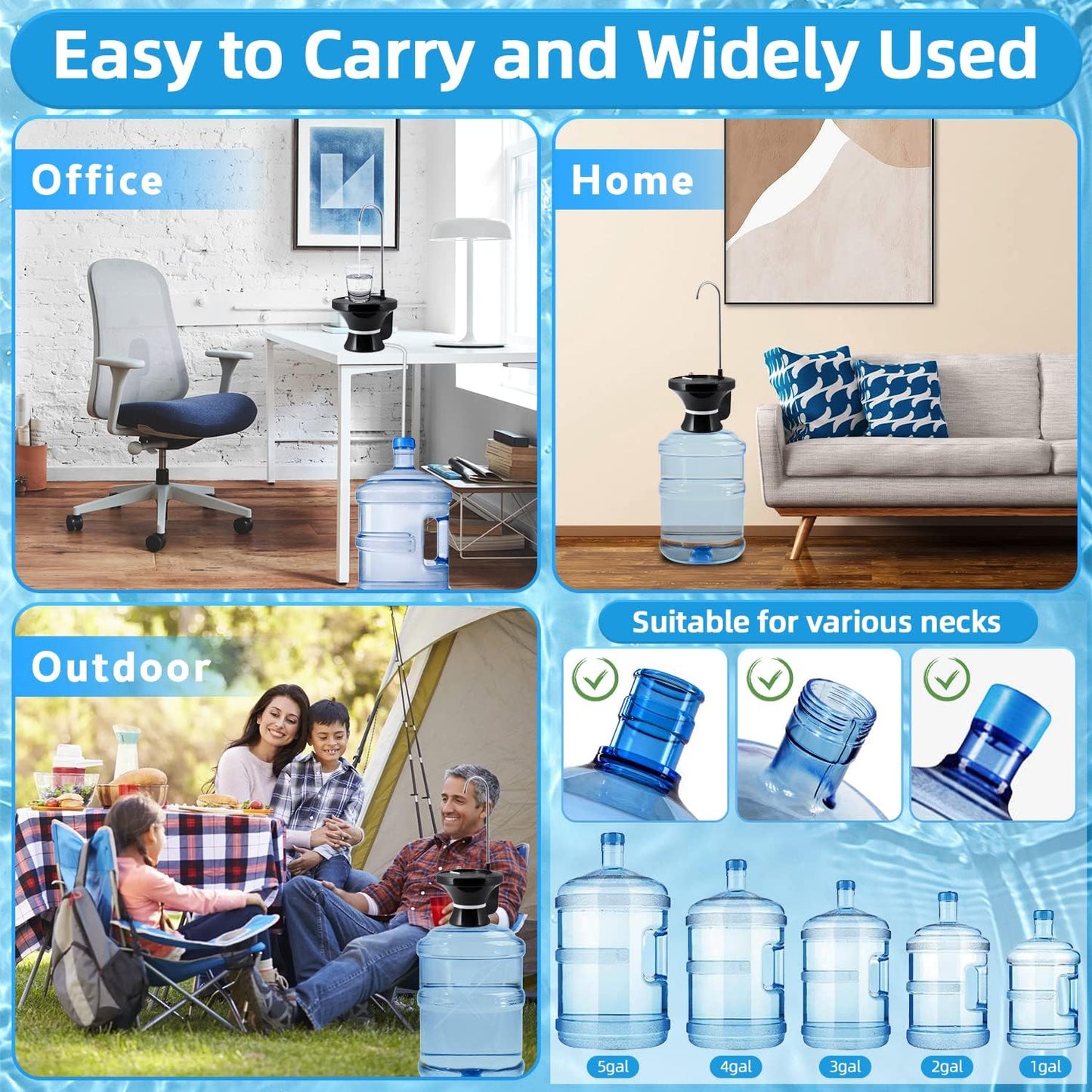 USB Electric Water Dispenser Pump for 5-Gallon Bottles, Portable Auto-Flow