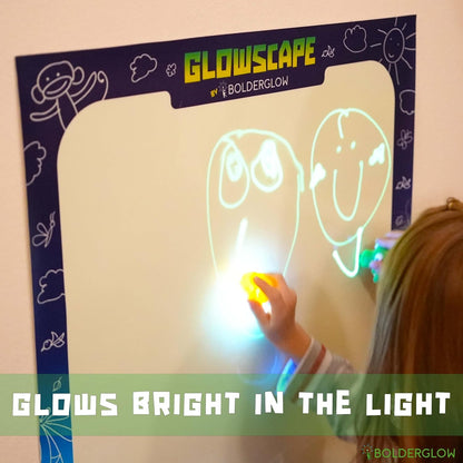 Bolderglow Glowscape - Light Reactive Drawing Surface 36 x 24 inches Super Bright Glow Effect with 2 Included Purple-Light LED Pens