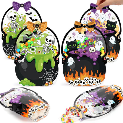 Fuutreo 50 Pcs Halloween Bags Plastic Pumpkin Clear Sealed Pouches with Handles Resealable Scary Holiday Favor Gift Bags for Halloween Holiday Party Candy Gift Wrapping Supplies Decoration(Pumpkin)