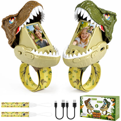 Kids Video Walkie-Talkies 2-Pack, Dinosaur Wrist Two-Way Video Chat Toy
