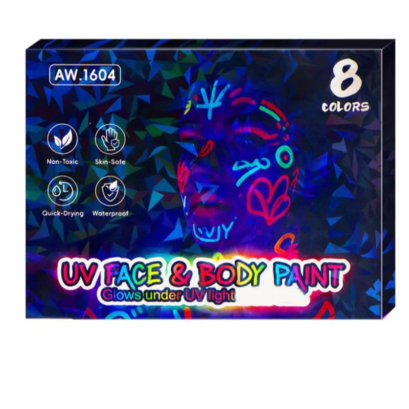 🌈UV Glow Face Paint Markers — 8-Piece Neon Set for Blacklight Parties