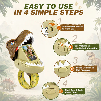 Kids Video Walkie-Talkies 2-Pack, Dinosaur Wrist Two-Way Video Chat Toy