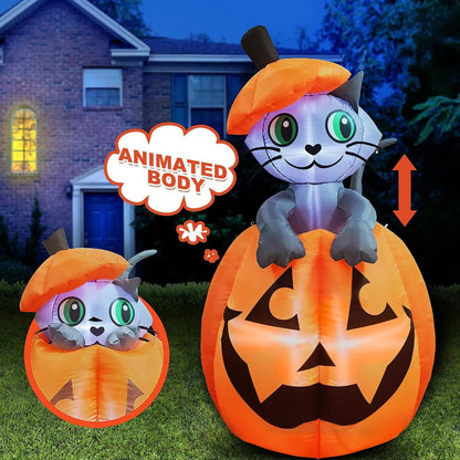 🐱HALLOWEEN FLASH SALE: 5FT INFLATABLE CAT ON PUMPKIN — THE ULTIMATE YARD DECORATION!🐱