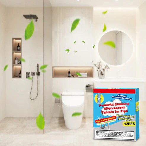✨Powerful Cleaning Effervescent Tablets for Pipe, Fast-Dissolving Hair Grease Clogs, Deodorizing Antibacterial Pipe Cleaner for Sink, Toilet Floor Drain