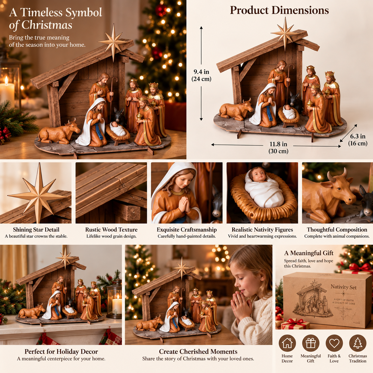 🎄 Christmas Nativity Scene Figurine Set | Traditional Holiday Home Decor