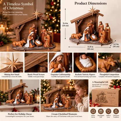 🎄 Christmas Nativity Scene Figurine Set | Traditional Holiday Home Decor