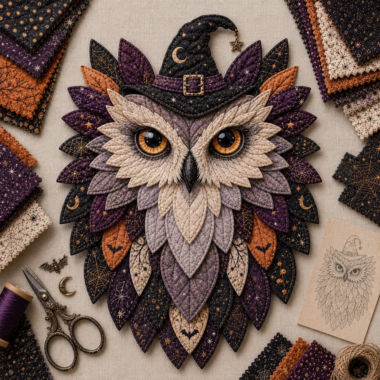 🦉 Layered Fabric Owl Wall Art DIY Kit – Relaxing Craft, Beautiful Results