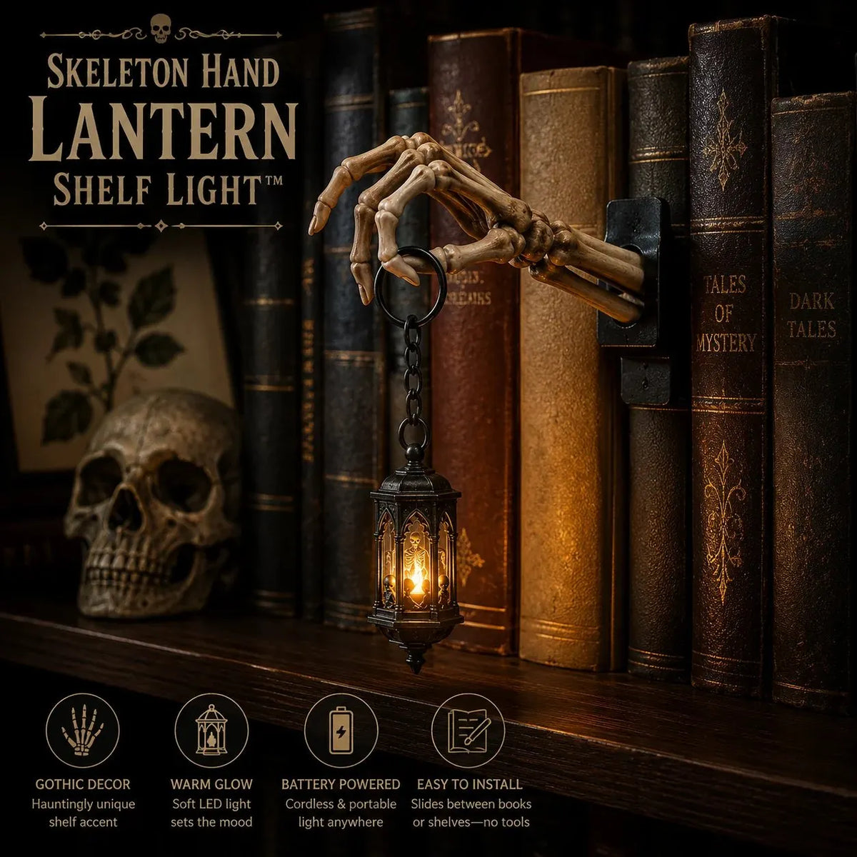 💀Skeleton Hand Lantern Bookshelf Light