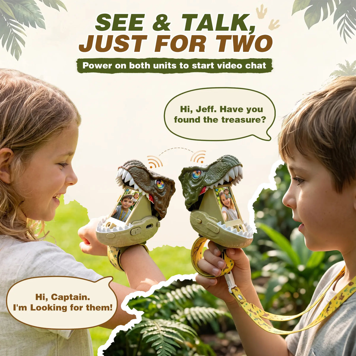Kids Video Walkie-Talkies 2-Pack, Dinosaur Wrist Two-Way Video Chat Toy