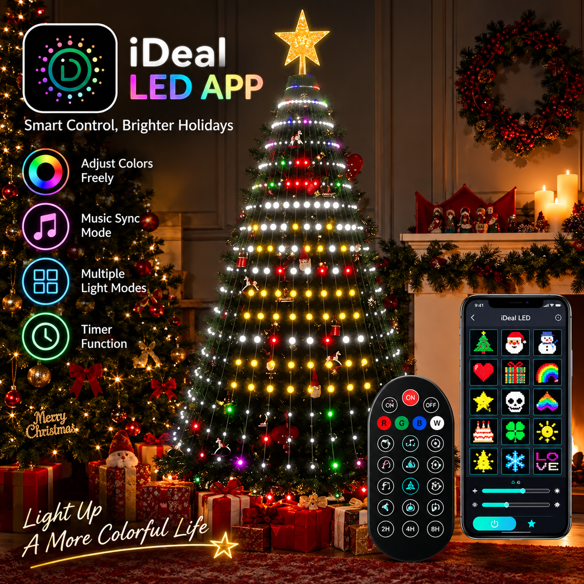 🎄 Smart RGB Christmas Tree Waterfall Lights | DIY Patterns, Music Sync & App Control