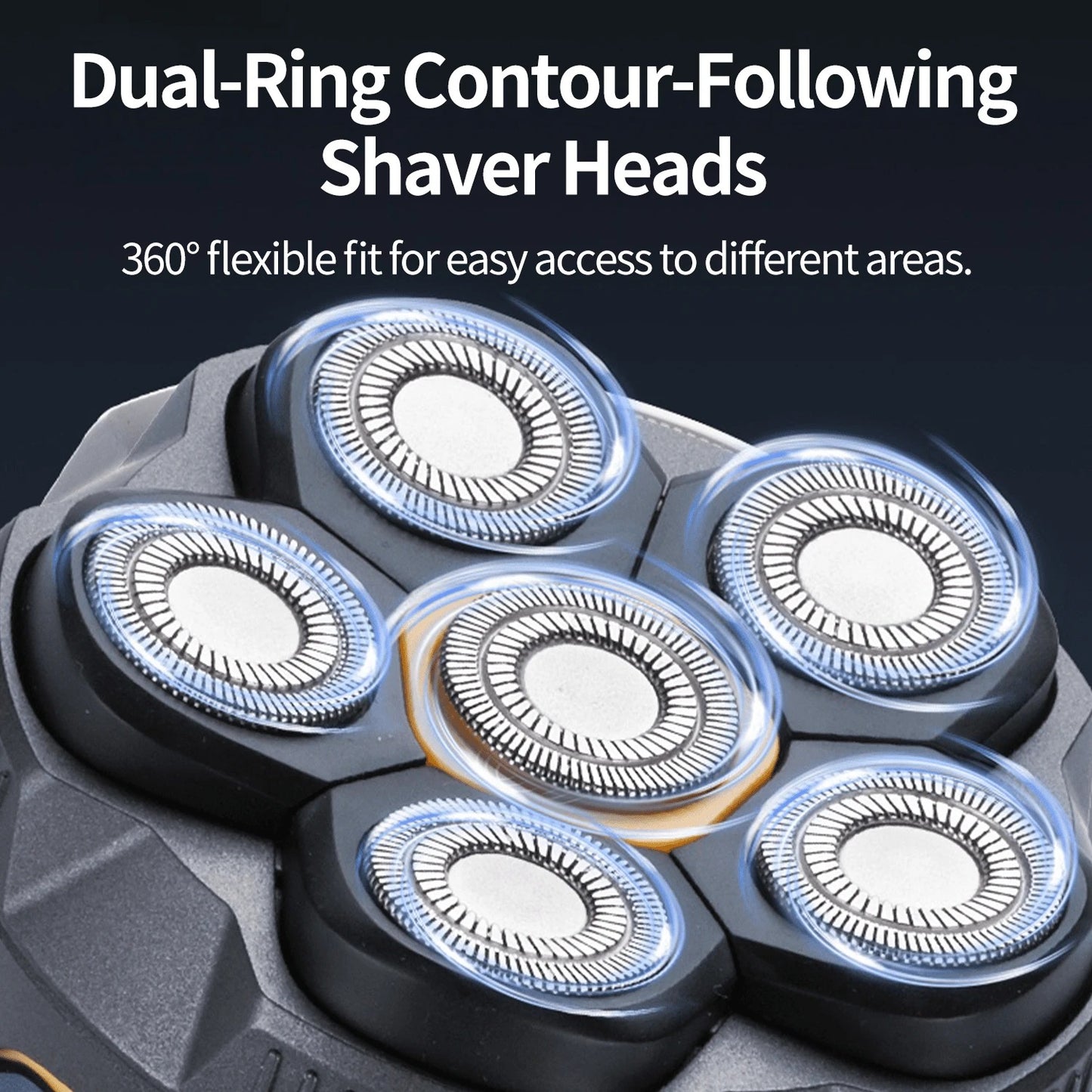 Cordless Electric Head Shaver, 6 Dual-Track Rotary Blades, Waterproof Wet & Dry Use