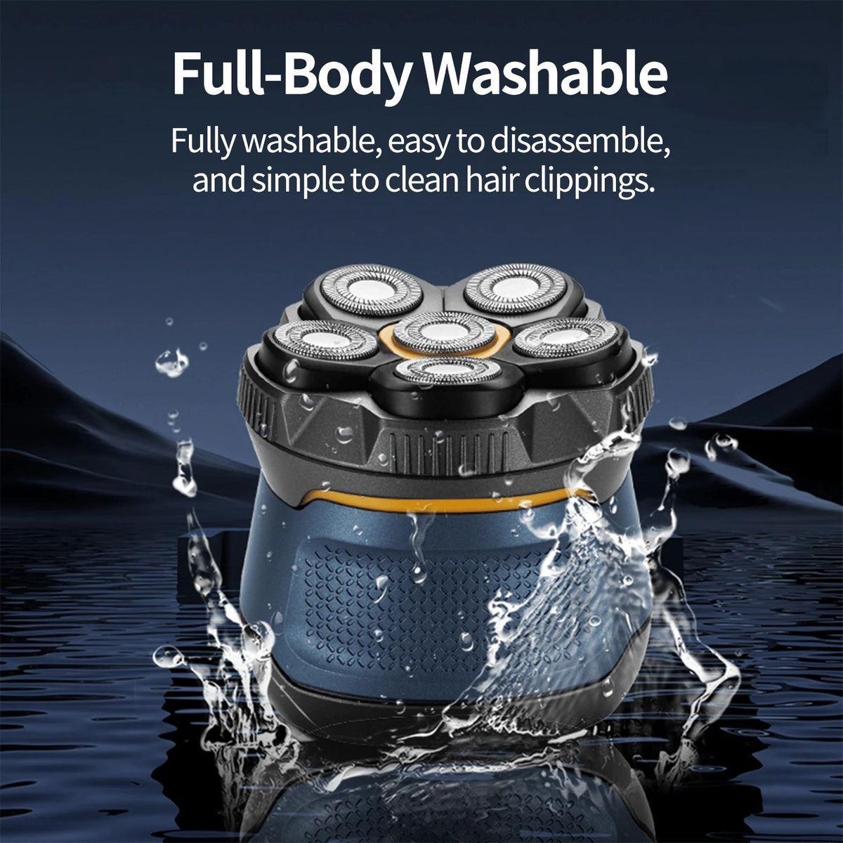 Cordless Electric Head Shaver, 6 Dual-Track Rotary Blades, Waterproof Wet & Dry Use