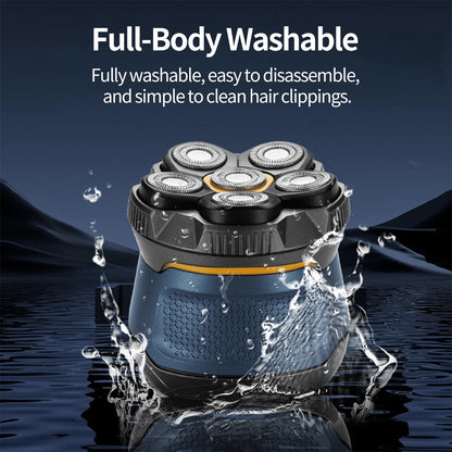 Cordless Electric Head Shaver, 6 Dual-Track Rotary Blades, Waterproof Wet & Dry Use