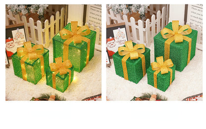 🔥Christmas Sale🎁3pc Festive Christmas Ornaments Set with Gift Box - 8 Modes, Remote Control, Warm Light LED, Ribbon Accents, DIY Assembly
