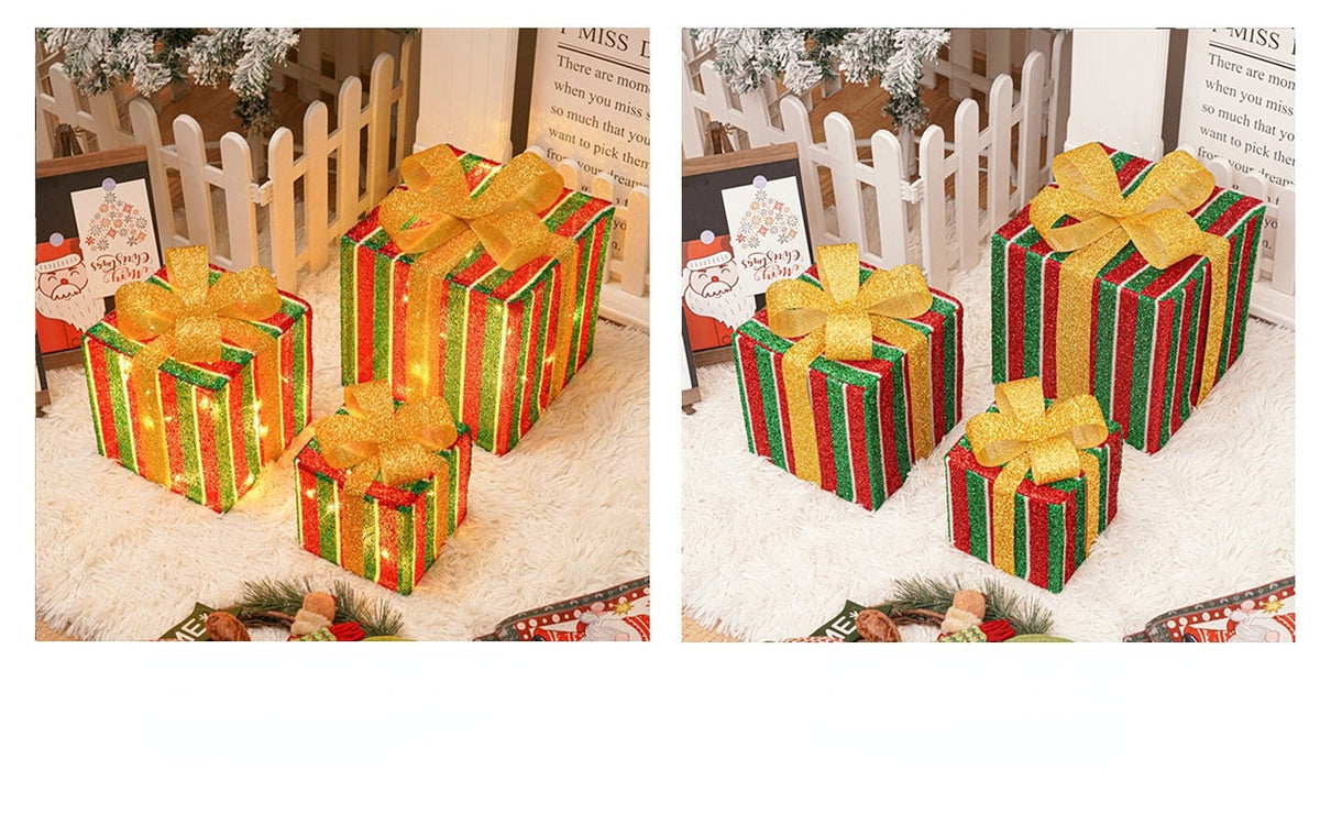 🔥Christmas Sale🎁3pc Festive Christmas Ornaments Set with Gift Box - 8 Modes, Remote Control, Warm Light LED, Ribbon Accents, DIY Assembly