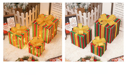 🔥Christmas Sale🎁3pc Festive Christmas Ornaments Set with Gift Box - 8 Modes, Remote Control, Warm Light LED, Ribbon Accents, DIY Assembly