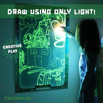 Bolderglow Glowscape - Light Reactive Drawing Surface 36 x 24 inches Super Bright Glow Effect with 2 Included Purple-Light LED Pens