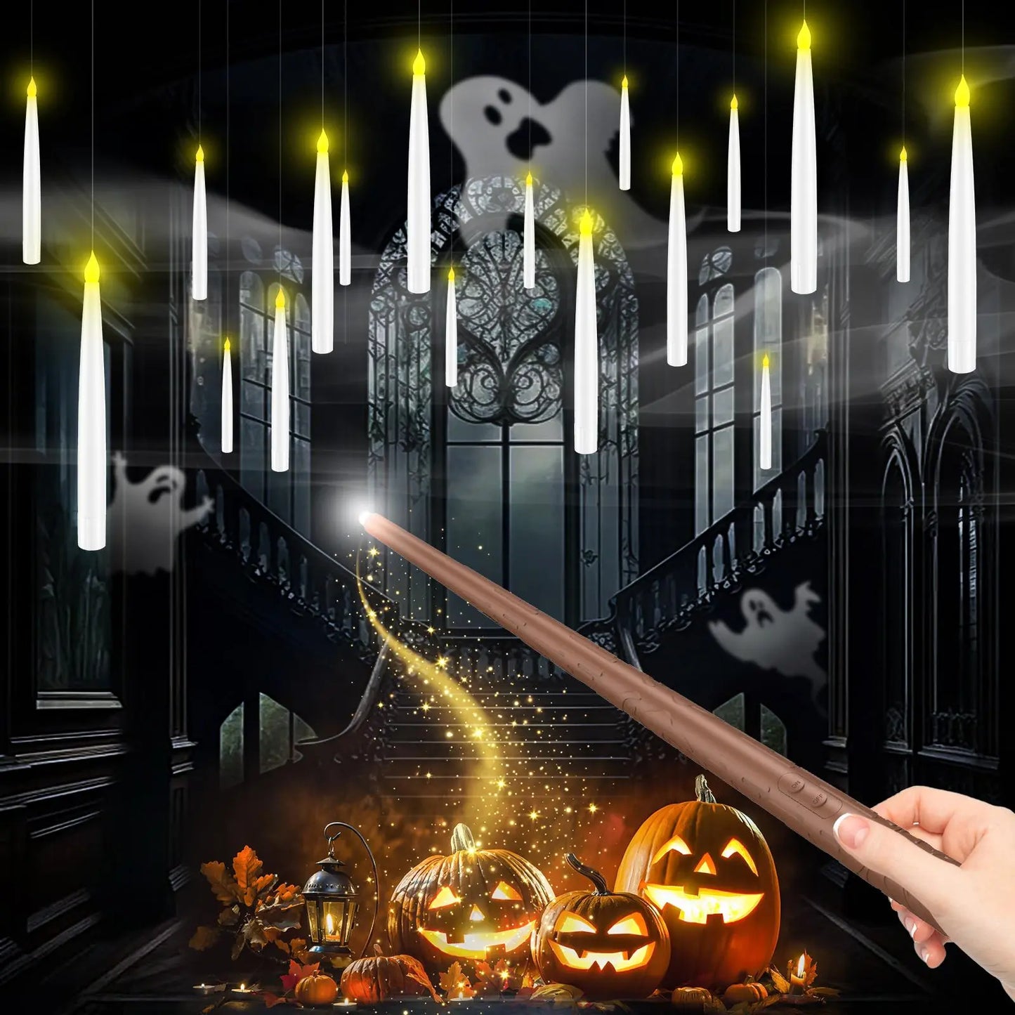 🪄🕯️ FLOATING FLAMELESS CANDLES WITH MAGIC WAND