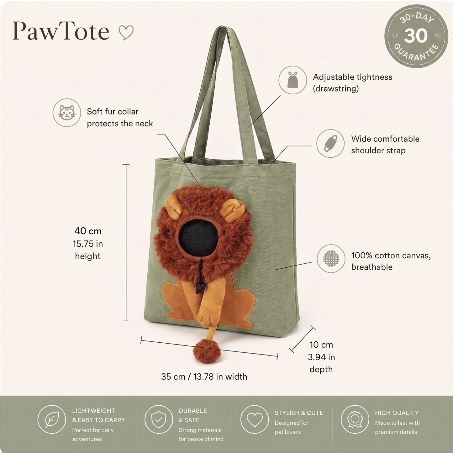VALORS™ Lion Pet Carrier Bag