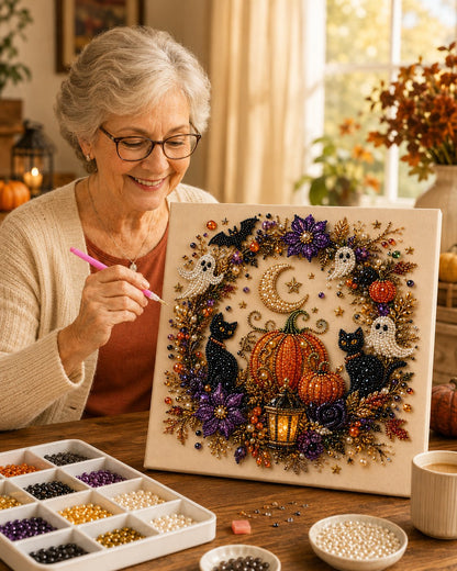 💥 Last Day 49% OFF – 👻✨ Halloween Pearl Art DIY Kit – Turn Tiny Pearls into Spooky-Cute Magic