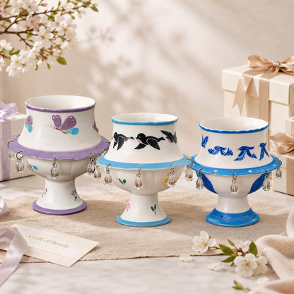 Rotating Bird Ceramic Cup Decor – Handmade Spinning Bell Tabletop Ornament