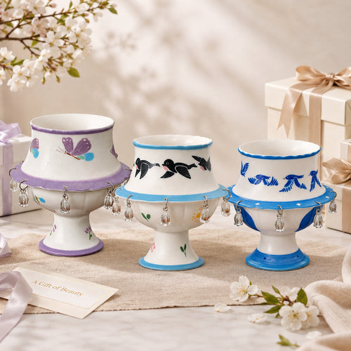 Rotating Bird Ceramic Cup Decor – Handmade Spinning Bell Tabletop Ornament
