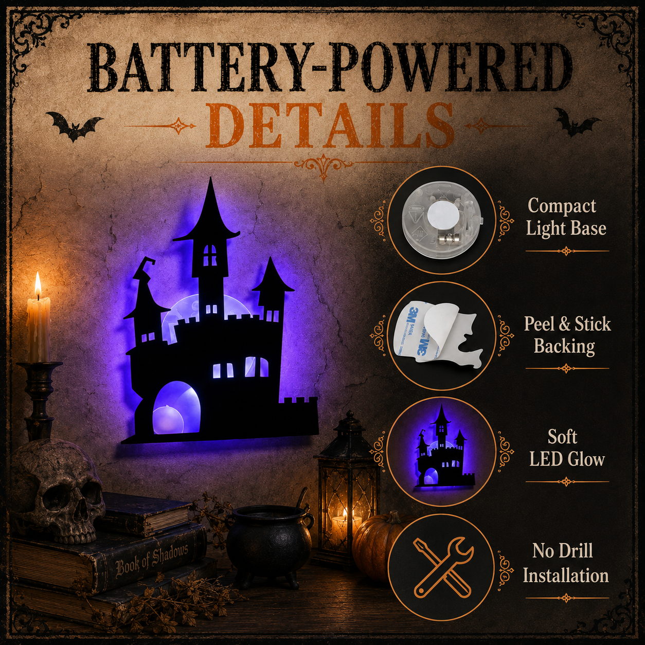 Halloween LED Silhouette Wall Stickers Battery Powered
