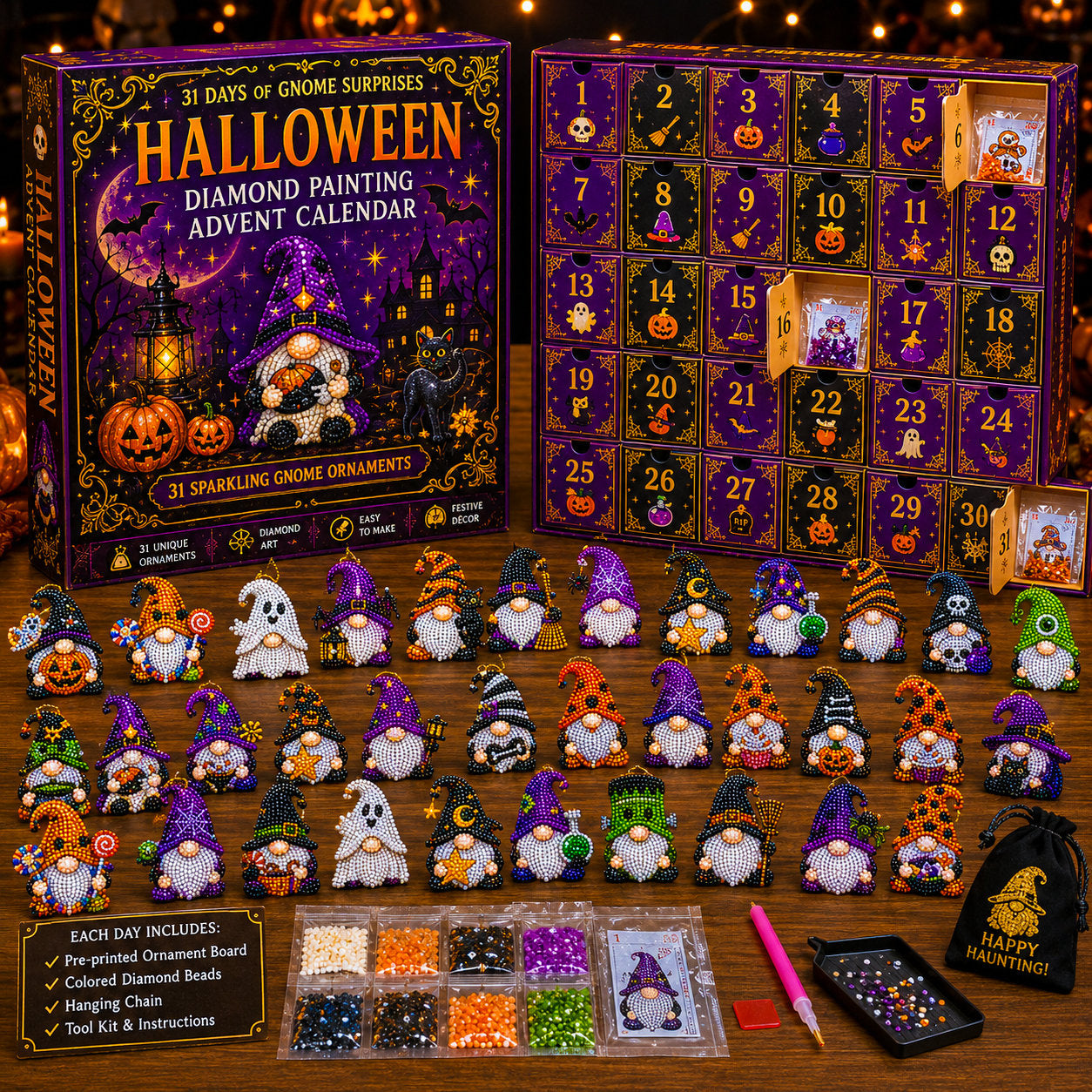 🔥HOT SALE🎃✨ 31 Days of Gnome Surprises Halloween Diamond Painting Advent Calendar
