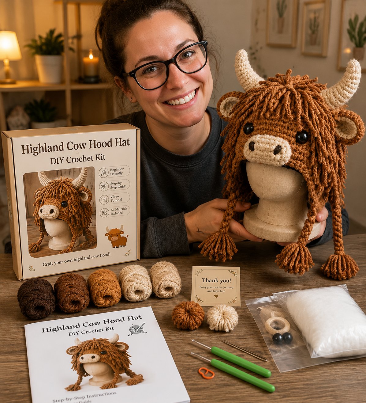 🔥 LAST DAY 49% OFF – 🐾✨ Animal Hood Hat DIY Crochet Kit | Premium Soft Yarn Materials with Step-by-Step Guide DIY Handmade Wearable Animal Character Hood 🧶🎭✨