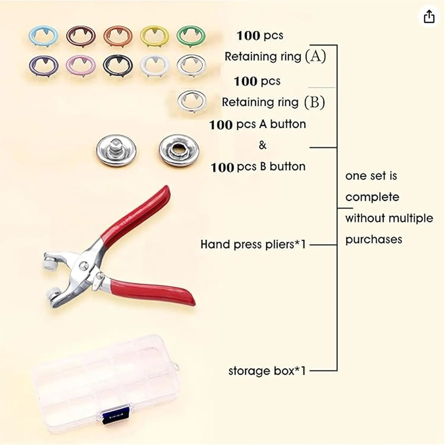 🔥✨100 pcs Invisible Colored Metal Buckle & Manual Pressure Pliers Kit