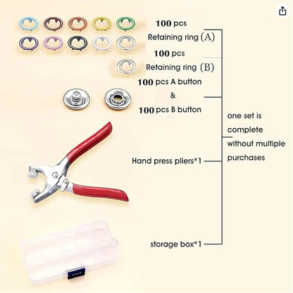 🔥✨100 pcs Invisible Colored Metal Buckle & Manual Pressure Pliers Kit