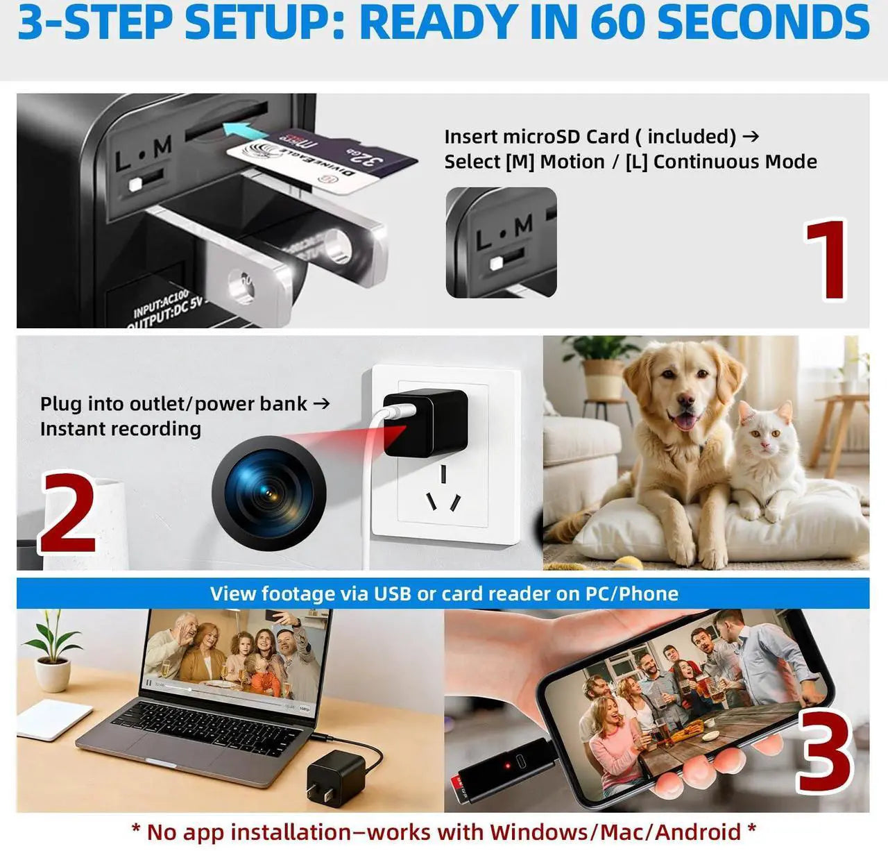 SafePlug™ Smart Security Camera Charger – 1080P HD Home Monitoring Without WiFi