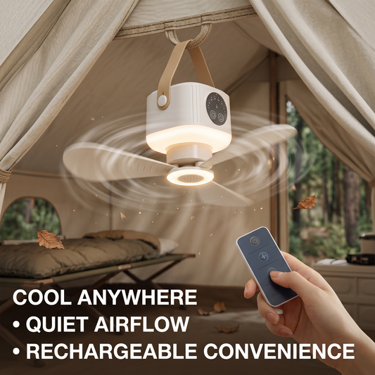 🏕️ Portable Camping Fan with LED Light & Remote Control