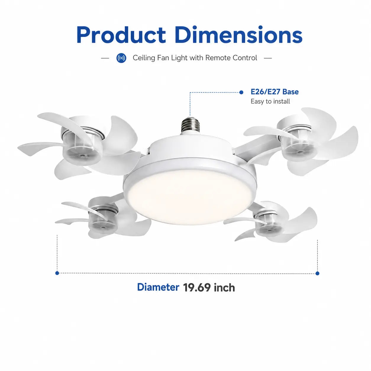 Screw-In 4-Head Socket Fan Light with Remote