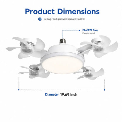 Screw-In 4-Head Socket Fan Light with Remote