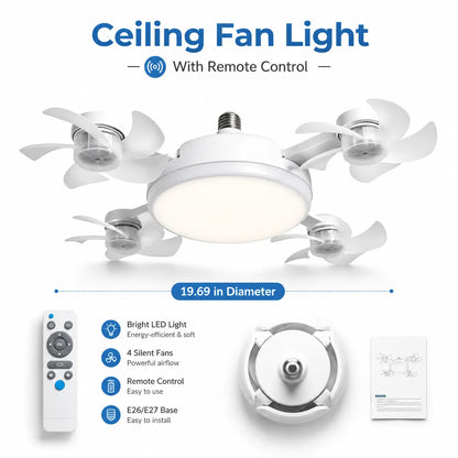 Screw-In 4-Head Socket Fan Light with Remote