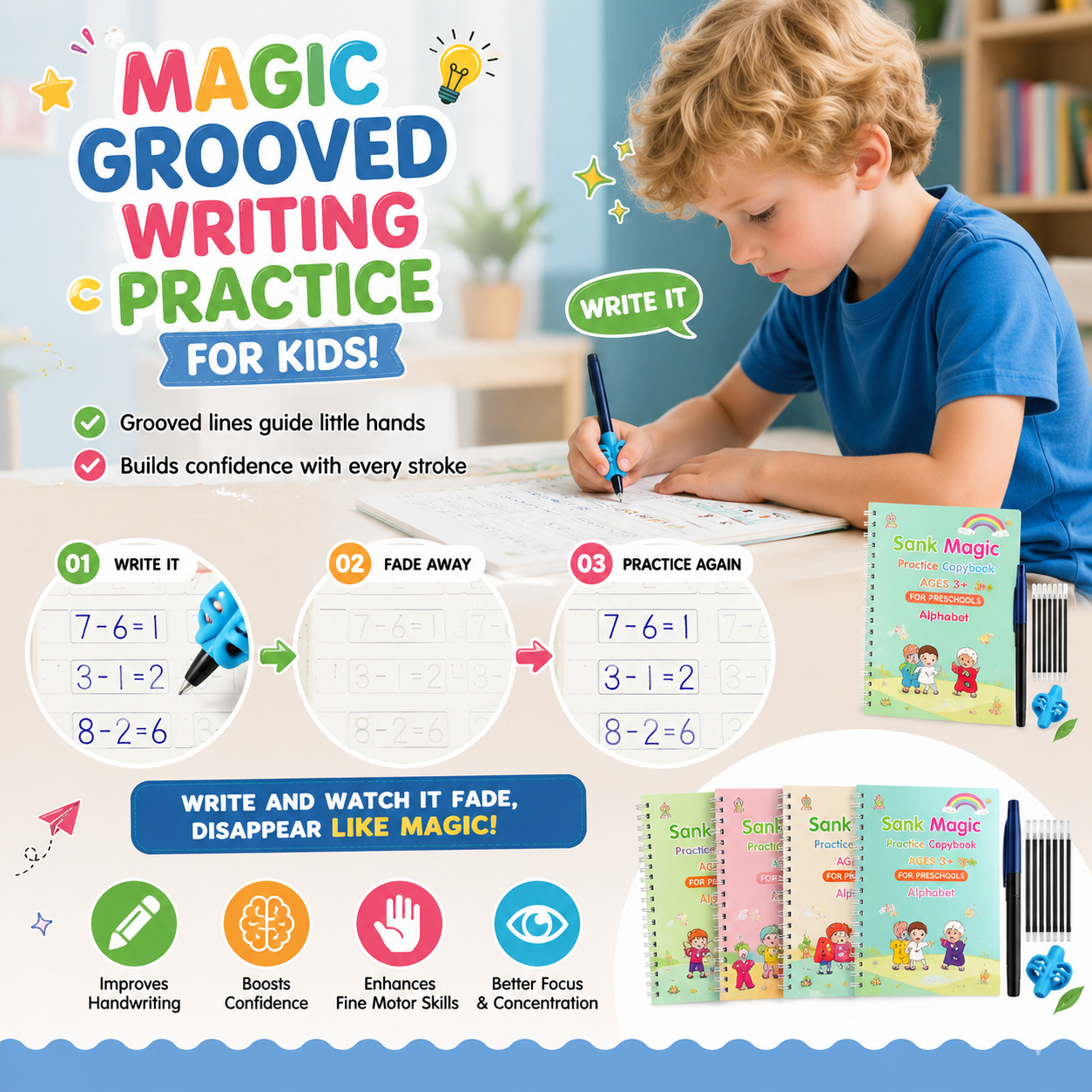 💥📚MagicBook | Kids Practice Copybook Set (4Pcs/Set)