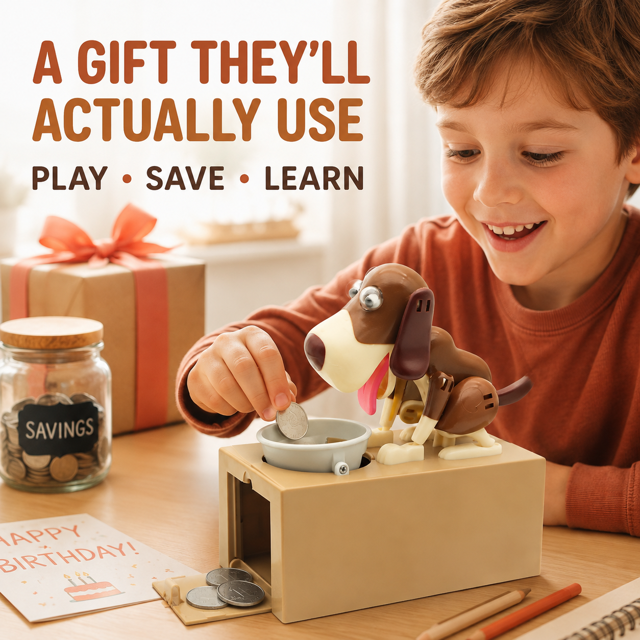 🐶 Hungry Dog Coin Bank – Interactive Saving Toy for Kids & Adults – Batteries Not Included