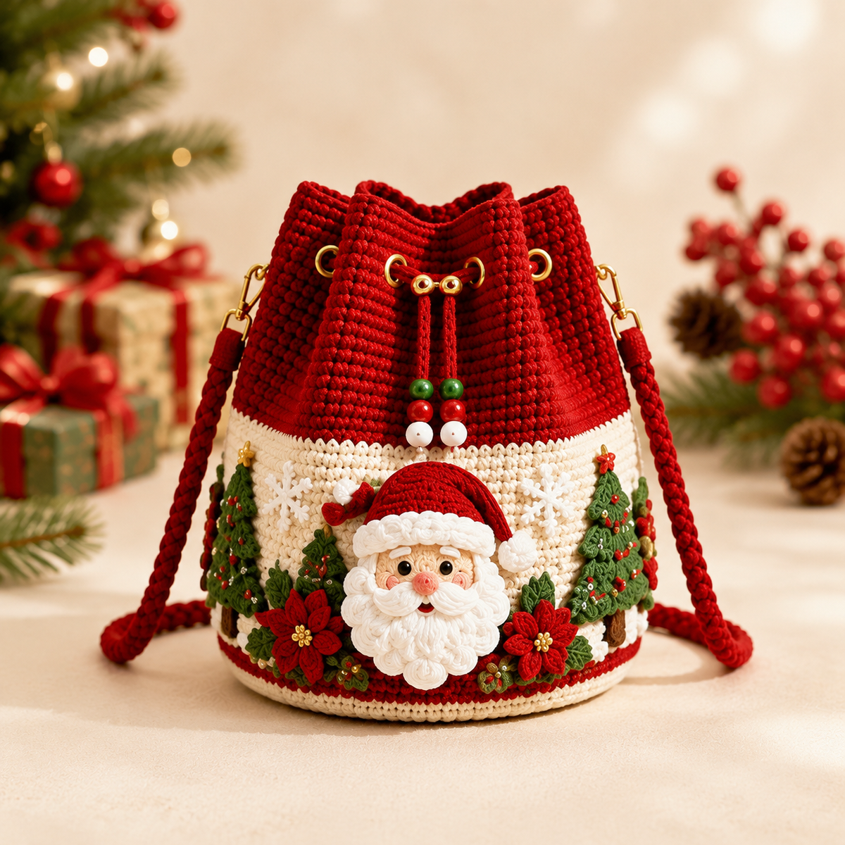 🎄Christmas Crochet Bucket Crossbody Bag 🎅